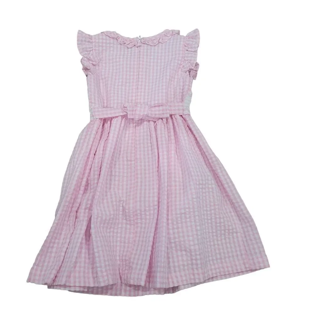 Smocked /embroidered roses gingham dress